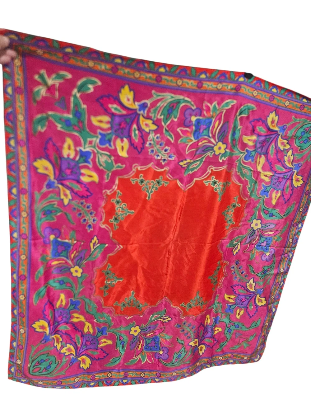 Vintage Liz Claiborne 100% Silk Floral Square Scarf Pink Red Multicolor